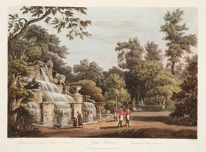 盛大Trianon，喷泉在庭院里，从凡尔赛，巴黎和圣但尼，酒吧的例证。 1805（aquatint） 作者 约翰·克劳德·纳特斯