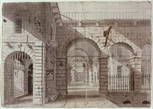 Newgate监狱庭院（墨水和纸上洗） 作者 约翰·克劳德·纳特斯