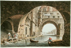 Hotel-Dieu和Pont de la Tournelle的洗涤场所，由I. Hill，1810年雕刻（aquatint） 作者 约翰·克劳德（John Claude）