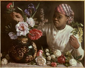 La negresse aux peonines Painting by Frederic Bazille (1841-1870) 1870 Dim. 0,6x0,75 m Montpellier, musee Fabre - The black woman with peonies. Painting by Frederic Bazille (1841-1870)
