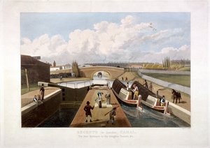 摄政运河，有驳船，伊斯灵顿，伦敦，1822年 作者 约翰·克莱格霍恩