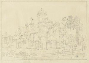 达德利修道院（Dudley Priory）：铅笔素描，nd [19分] 作者 约翰·康尼