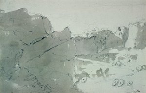 1801年在德比郡的磨石采石场（铅笔和棕褐色水洗纸） 作者 约翰·康斯特勃