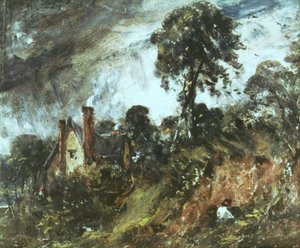 树木与沙洲之间的小屋，1830-36 作者 约翰·康斯特勃