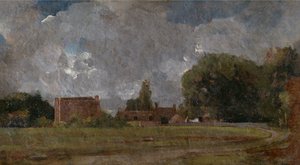Golding Constable的房子，East Bergholt：艺术家的出生地，有村庄和树木的风景、 作者 约翰·康斯特勃