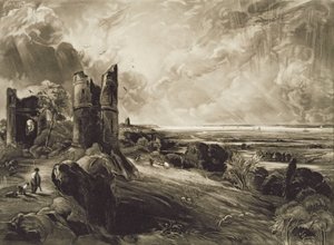 Hadleigh城堡，由David Lucas（1802-81）c.1832（蚀刻的mezzotint）刻 作者 约翰·康斯特勃