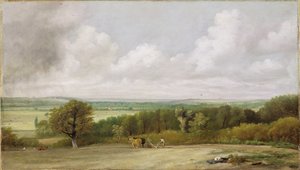 风景：萨福克（萨默兰）的耕作场景c.1824（布面油画） 作者 约翰·康斯特勃