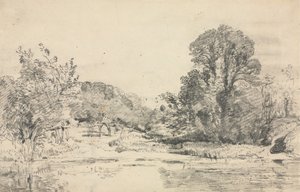 池塘周围的树木景观 作者 约翰·康斯特勃