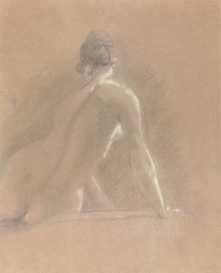 女性裸体研究，从背后看（纸上粉笔画） 作者 约翰·康斯特勃
