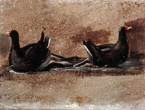 水面上的两只乌鸦（板油画） 作者 约翰·康斯特勃