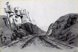 1838年9月，北安普敦郡的Blisworth Cutting（笔和墨水在纸上洗） 作者 约翰·库克·伯恩