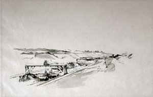 1838年9月，北安普敦郡的Blisworth Cutting（笔和墨水在纸上洗） 作者 约翰·库克·伯恩