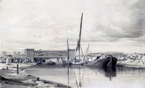 1837年4月在摄政运河上的大桥（笔和墨水在纸上洗）