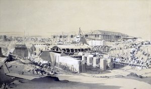 建造1837年4月26日卡姆登镇的固定式发动机房（笔和墨水在纸上洗） 作者 约翰·库克·伯恩