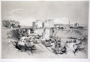 在公园街，卡姆登镇建造挡土墙，1836年 作者 约翰·库克·伯恩
