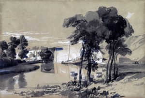 运河桥，Pitstone，白金汉郡，1837年10月（笔和墨水在纸上洗） 作者 约翰·库克·伯恩