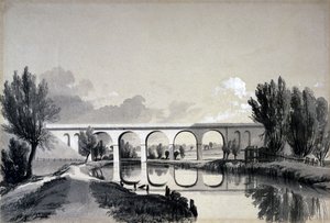 1830年6月5日，赫特福德郡沃特福德的科尔内高架桥（纸和墨水在纸上洗） 作者 约翰·库克·伯恩