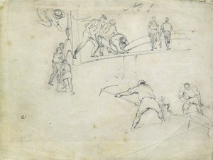 伦敦和伯明翰铁路建设，约 1835 年（纸上铅笔；综合素描） 作者 约翰·库克·伯恩