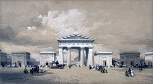 Euston Arch，1838年4月（笔和墨水在纸上洗） 作者 约翰·库克·伯恩