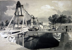 伟大的通风井和头盔，Kilsby隧道，1837年7月15日（钢笔和墨水在纸上洗） 作者 约翰·库克·伯恩