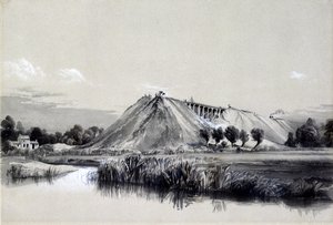 1837年6月29日在Wolverton制造堤坝（笔和墨水在纸上洗） 作者 约翰·库克·伯恩