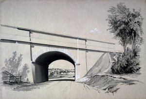 倾斜的桥梁，Boxmoor，赫特福德郡，1837年6月12日（钢笔和墨水在纸上洗） 作者 约翰·库克·伯恩