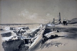 1830年代赫特福德郡的Tring Cutting（笔和墨水在纸上洗） 作者 约翰·库克·伯恩