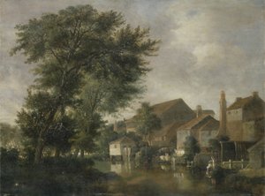 约于1817年在诺里奇的河景（面板上的油）