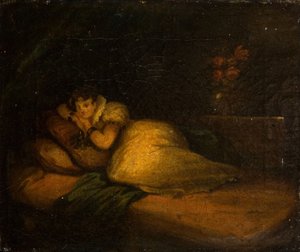 床上的女人的内景，1780年。 作者 约翰丹尼尔邦德