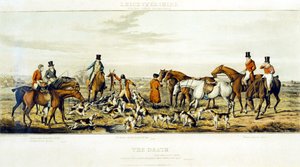 亨利-阿尔肯（1785-1851）1825年雕刻的《死亡，莱斯特郡》（The Death, The Leicestershires）（彩色雕刻）。 作者 约翰·迪恩（后）保罗