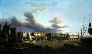 1747年的伦敦老桥景观（布面油画）