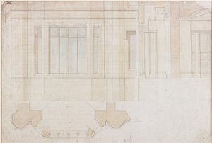 Holme Eden的窗户设计（纸和墨水和水洗（蓝色和棕色）在纸上（纸上）） 作者 约翰·多布森