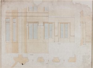 Holme Eden（纸和墨水和水洗（蓝色和棕色）在纸上（纸和灰色））