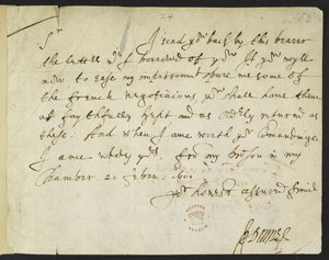 Cotton Julius C. III, f.153 1601 年 2 月 20 日约翰-多恩在狱中写给罗伯特-科顿爵士的亲笔信（纸上墨迹） 作者 约翰·多恩