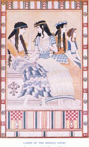 米诺斯宫廷的女士们，来自克里特岛和前希腊欧洲的神话的插图，由格雷沙姆出版有限公司于1920年出版（彩色平印）。 作者 约翰邓肯