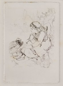 Seated Girl and Large Bird (etching) 作者 约翰邓肯