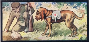 安布兰猎犬，插图选自格拉迪丝-戴维森 1919 年出版的《无助的人们》（彩色石版印刷）。 作者 约翰·埃德温·诺布尔