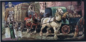 拉车的马，插图来自 Gladys Davidson 的《Helpers Without Hands》，出版于 1919 年（彩色平版印刷） 作者 约翰·埃德温·诺布尔