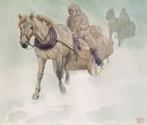 马拉雪橇，格拉迪斯·戴维森 (Gladys Davidson) 的《Helpers Without Hands》插图，1919 年出版（彩色平版印刷） 作者 约翰·埃德温·诺布尔