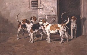 马厩门前的四只猎犬 作者 约翰·艾姆斯