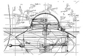 约翰·爱立信（John Ericssons）为他的旋转炮塔监视器Monitor绘制的草图，1890年 作者 约翰·爱立信