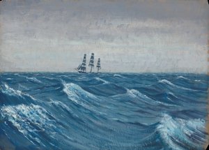 一艘帆船，19 世纪末 - 20 世纪中叶（纸面油画） 作者 约翰·埃弗里特