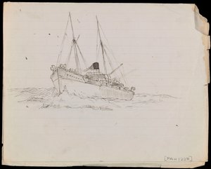 PAH1228；一艘战列舰和另外两艘皇家海军舰艇草图（绘图） 作者 约翰·埃弗里特
