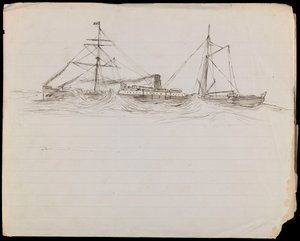 PAH1228；一艘战列舰和另外两艘皇家海军舰艇草图（绘图） 作者 约翰·埃弗里特
