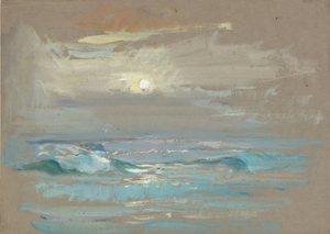 海景。平静海面上的月光，19 世纪末 - 20 世纪中叶（水彩画）