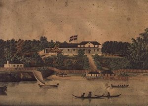 悉尼第一政府大楼，约1807年（水彩）。 作者 约翰·艾尔