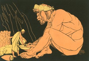 尤利西斯将葡萄酒送给Polyphemus