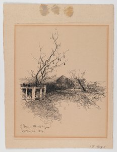 纽约风景，1894年12月20日（笔和纸上的墨水安装在纸板上） 作者 约翰·弗朗西斯·墨菲