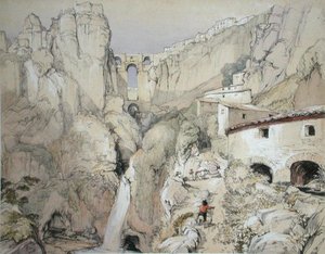吉普赛人，隆达，选自《西班牙素描》，由查尔斯-约瑟夫-赫尔曼德（1789-1850）雕刻，1836年出版（彩色平印）。