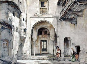 清真寺的入口，出自《阿尔罕布拉草图和绘图》，由威廉-高奇（fl.1825-54）雕刻。